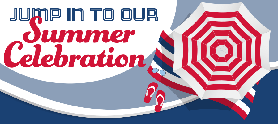 Summer Celebration Graphic with umbrella, pool towel and flip flops